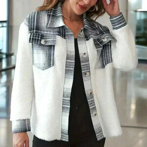 🆕️Plaid Splicing Sherpa Jacket | Cozy Button Front Fall & Winter Outerwear ❄️ |